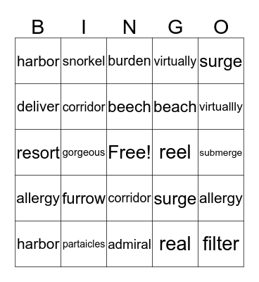 Spelling Words Unit 5, Week 3 Bingo Card