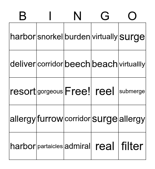 Spelling Words Unit 5, Week 3 Bingo Card