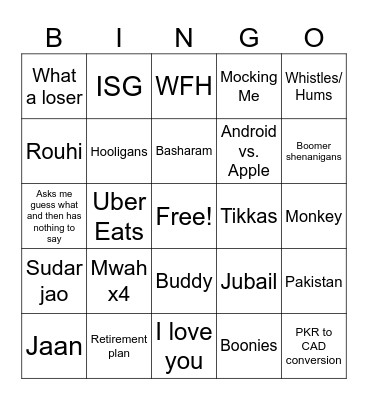 Omar-isms Bingo Card