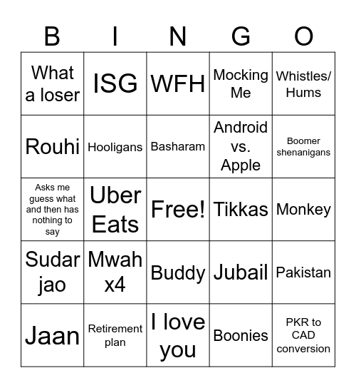 Omar-isms Bingo Card