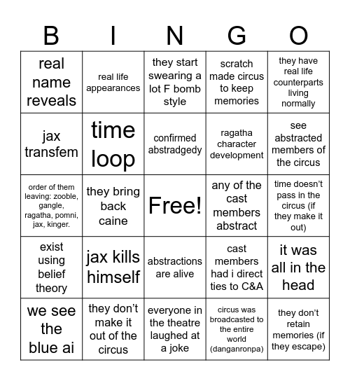 TADC FINALE BINGO Card