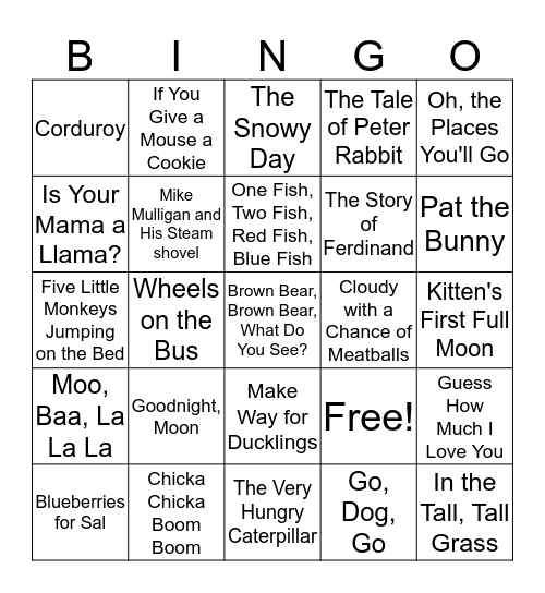 Children's Books Bingo Card