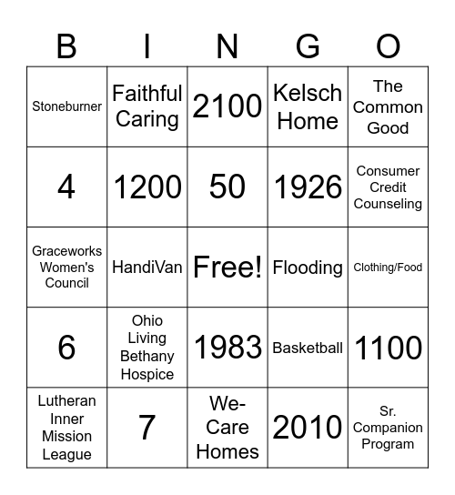 Graceworks History Bingo Card