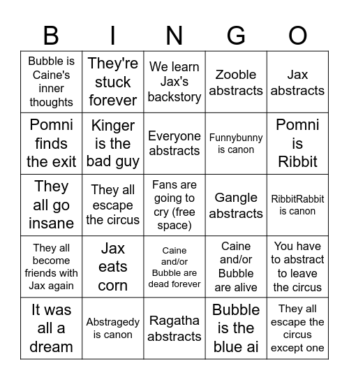 TADC movie bingo Card