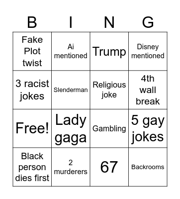 Scary Movie 6 Bingo Card