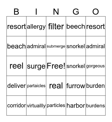 Spelling Words Unit 5, Week 3 Bingo Card