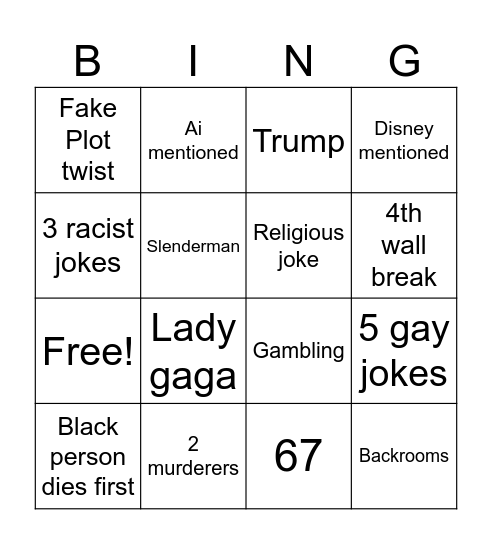 Scary Movie 6 Bingo Card