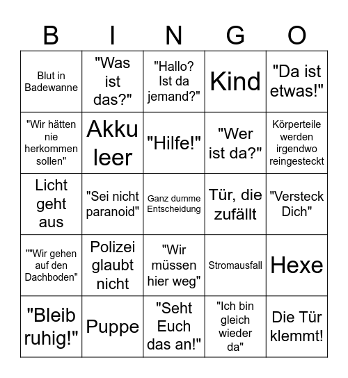 Horrorfilm Bingo Card