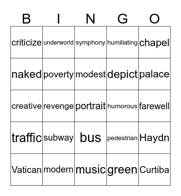 Open Class Bingo Card