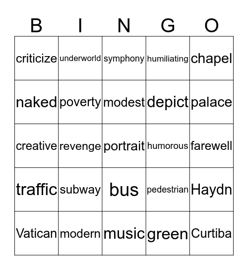 Open Class Bingo Card