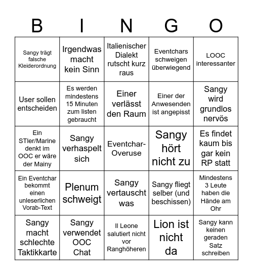 Sangy Briefings Bingo Card