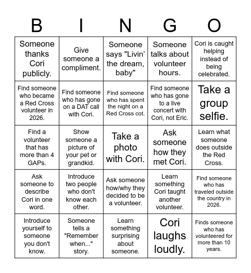 Cory's "Livin' the Dream!" Bingo Card