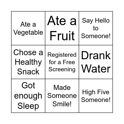 Special Kids Connect Healthy Habits Bingo Card