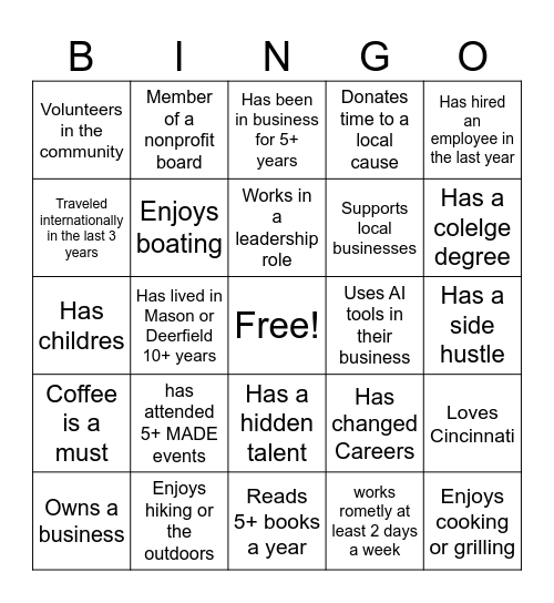 Untitled Bingo Card
