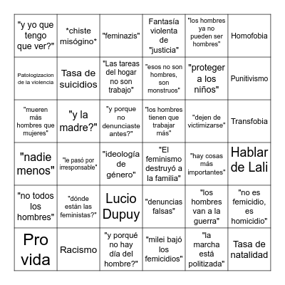 Bingo misógino Bingo Card