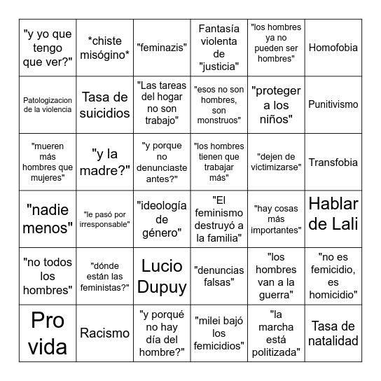Bingo misógino Bingo Card