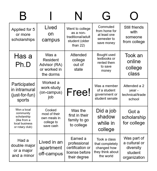 LNW College Fair 2026 Bingo Card