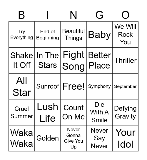 Music Bingo Card