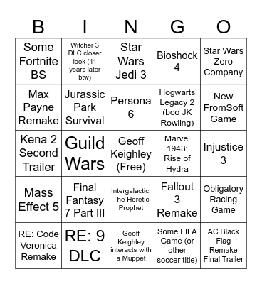 Summer Games Fest Bingo Card