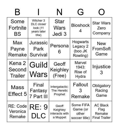 Summer Games Fest Bingo Card