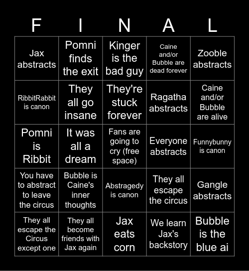 TADC FINALE BINGO CARD Bingo Card