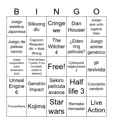 Summer Game Fest 2026 Bingo Card
