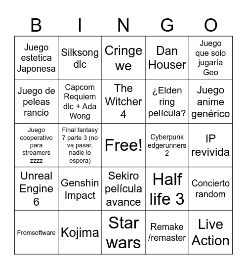 Summer Game Fest 2026 Bingo Card