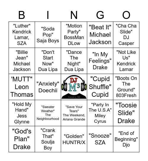Foodie Friday's Music Bingo Card Bingo Card