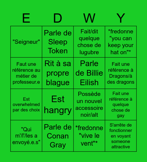 Edwy Bingo Card