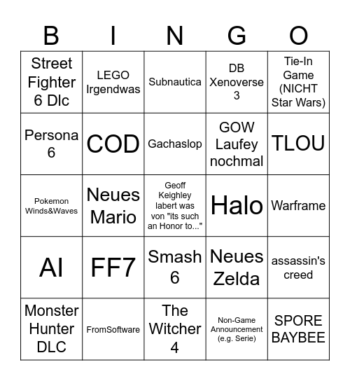 SGF Bingo Card