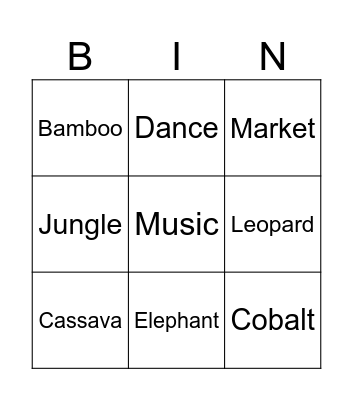 Congo Bingo Card