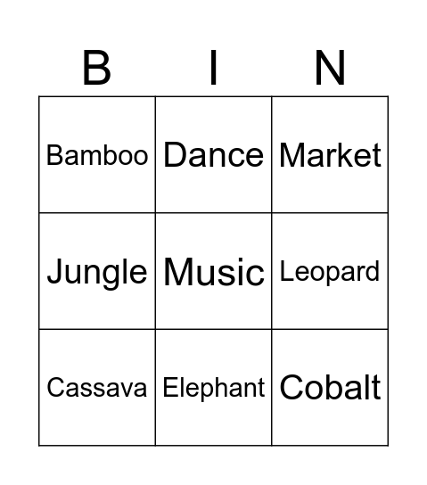 Congo Bingo Card