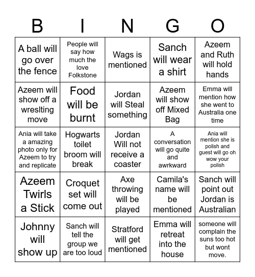 Folkstone Bingo Card Bingo Card