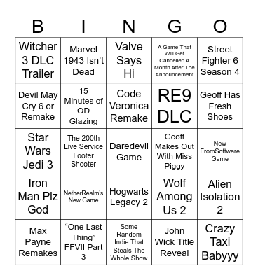 Summer Game Fest Bingo Card