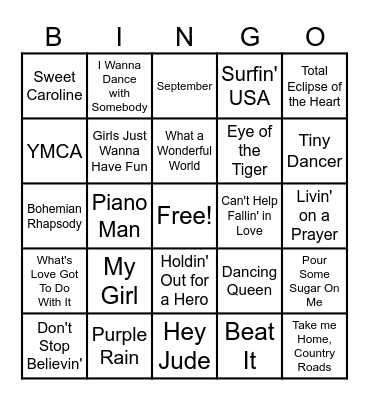 Musical Bingo Card
