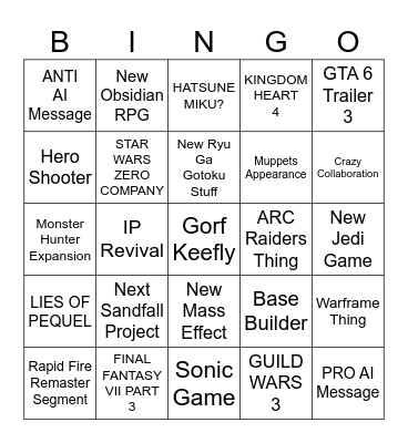SUMMER GAME FEST 2026 Bingo Card