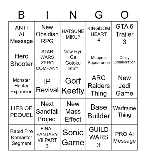 SUMMER GAME FEST 2026 Bingo Card