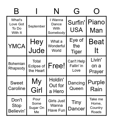 Musical Bingo Card