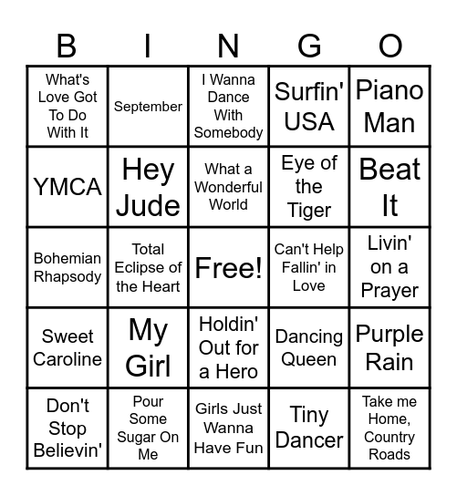 Musical Bingo Card
