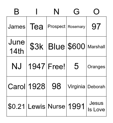 Untitled Bingo Card