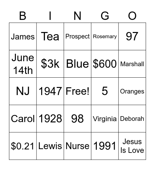 Untitled Bingo Card