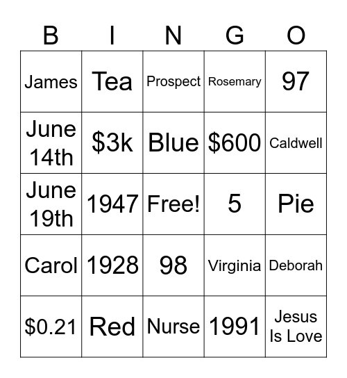 Untitled Bingo Card
