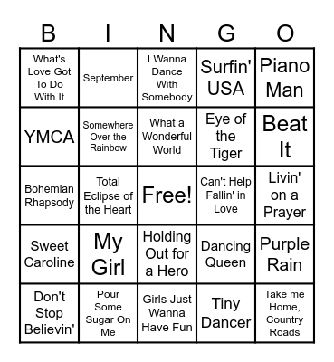 Musical Bingo Card