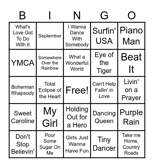 Musical Bingo Card