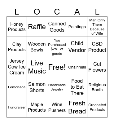 Farmers Market Bingo Card