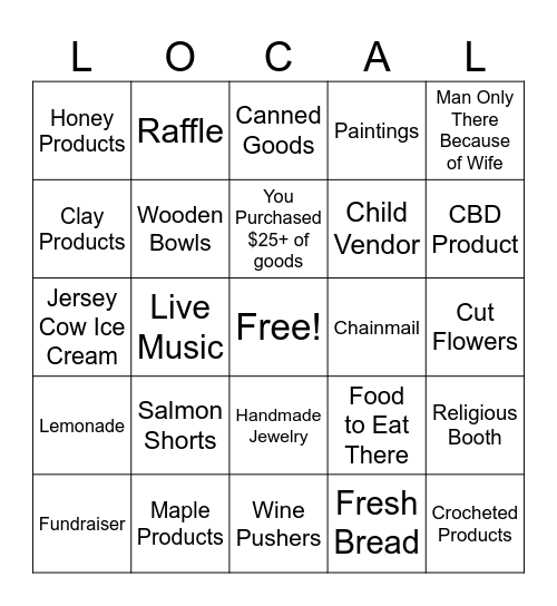Farmers Market Bingo Card