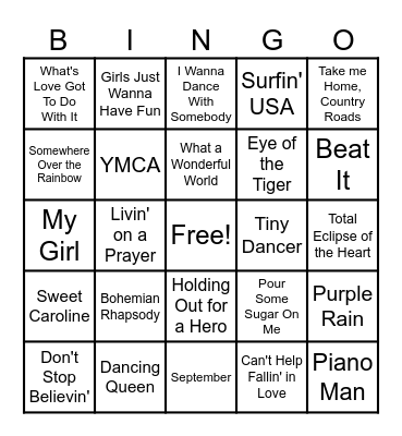 Musical Bingo Card