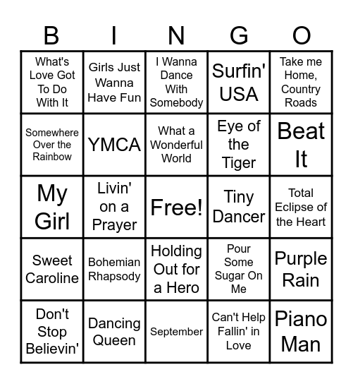 Musical Bingo Card