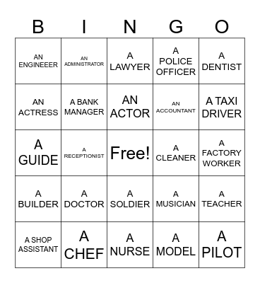 Jobs and Professions Bingo Card