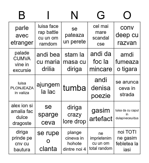bingo excursie iasi 2026 Bingo Card